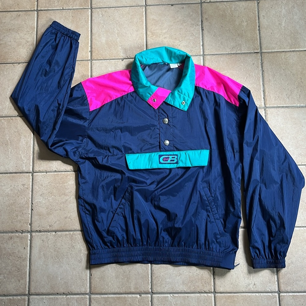 CB Sport Vintage Zip Pullover Neon Windbreaker Unisex Retro Side Zip M Hong Kong